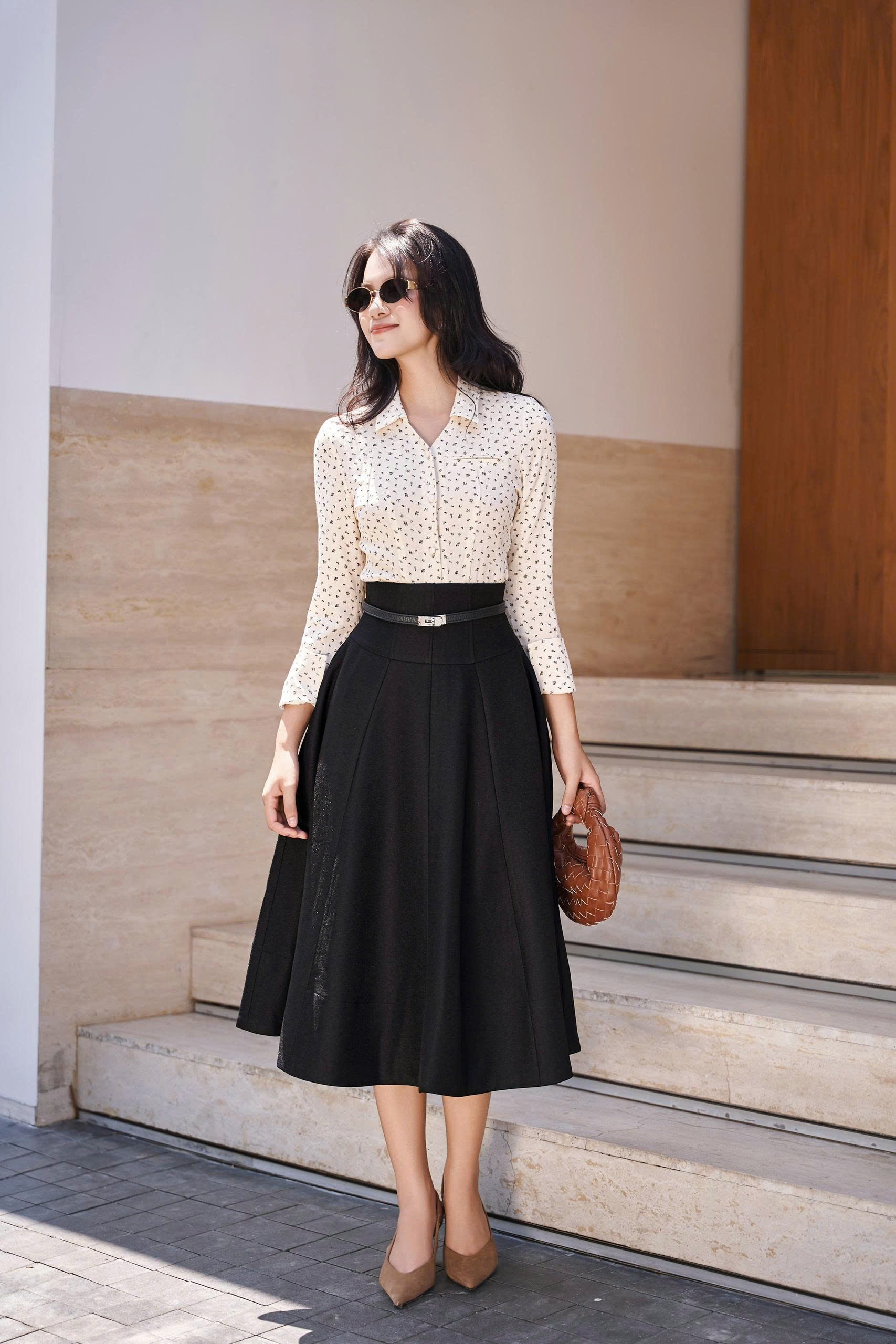 Áo Sunny sơ mi phối hoa