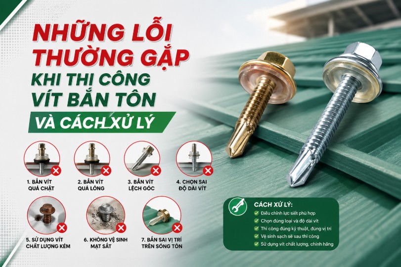 NHỮNG LỖI THƯỜNG GẶP KHI THI CÔNG VÍT BẮN TÔN VÀ CÁCH XỬ LÝ