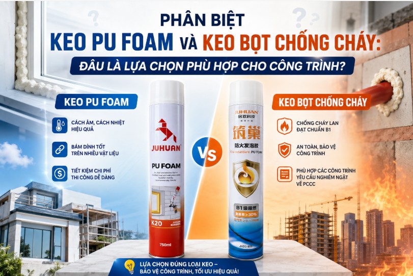 PHÂN BIỆT KEO PU FOAM VÀ KEO BỌT CHỐNG CHÁY: ĐÂU LÀ LỰA CHỌN PHÙ HỢP CHO CÔNG TRÌNH?