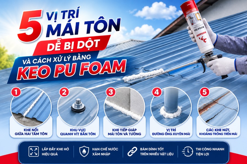 5 VỊ TRÍ MÁI TÔN DỄ BỊ DỘT VÀ CÁCH XỬ LÝ BẰNG KEO PU FOAM