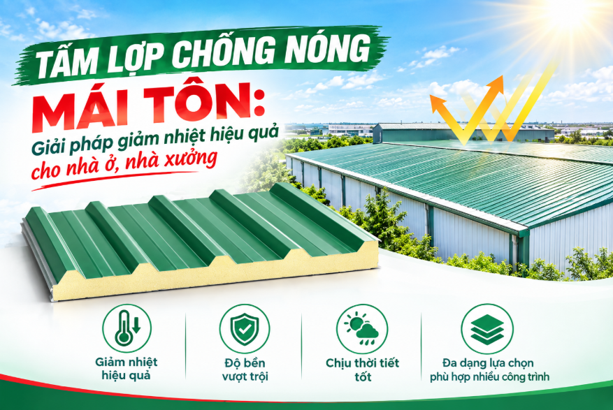 TẤM LỢP CHỐNG NÓNG MÁI TÔN: GIẢI PHÁP GIẢM NHIỆT HIỆU QUẢ CHO NHÀ Ở, NHÀ XƯỞNG