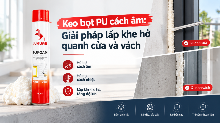 KEO BỌT PU CÁCH ÂM: GIẢI PHÁP LẤP KHE HỞ QUANH CỬA VÀ VÁCH