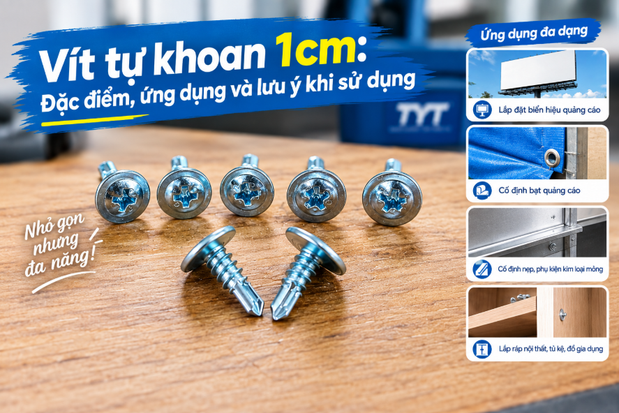 VÍT TỰ KHOAN 1CM: ĐẶC ĐIỂM, ỨNG DỤNG VÀ LƯU Ý KHI SỬ DỤNG