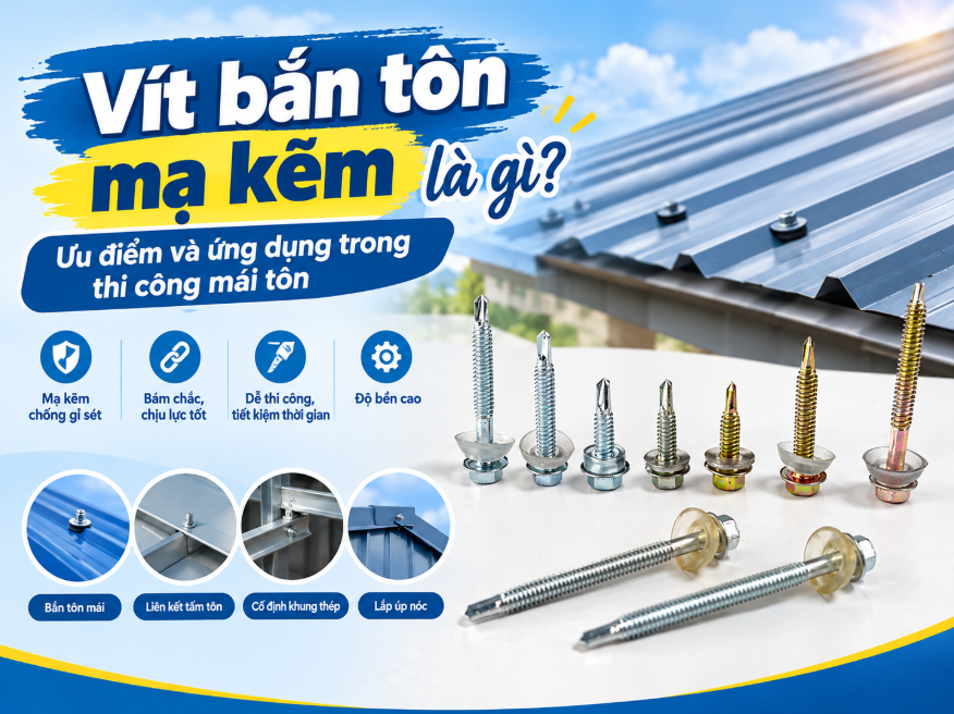 VÍT BẮN TÔN MẠ KẼM LÀ GÌ? ƯU ĐIỂM VÀ ỨNG DỤNG TRONG THI CÔNG MÁI TÔN