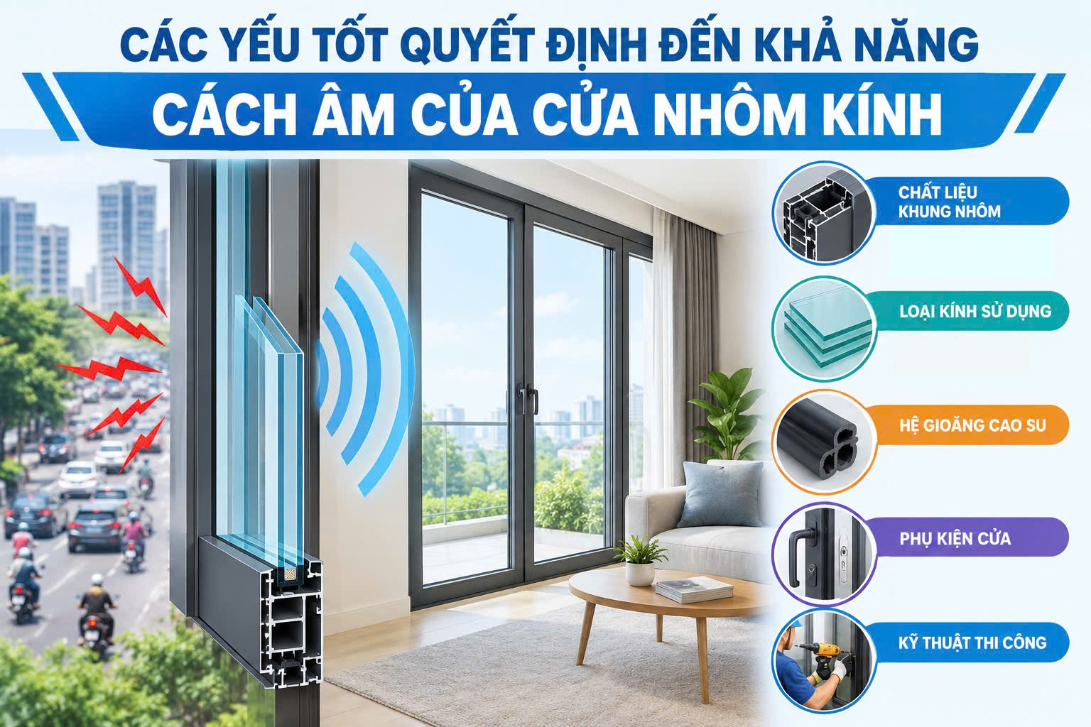 CÁC YẾU TỐT QUYẾT ĐỊNH ĐẾN KHẢ NĂNG CÁCH ÂM CỦA CỬA NHÔM KÍNH