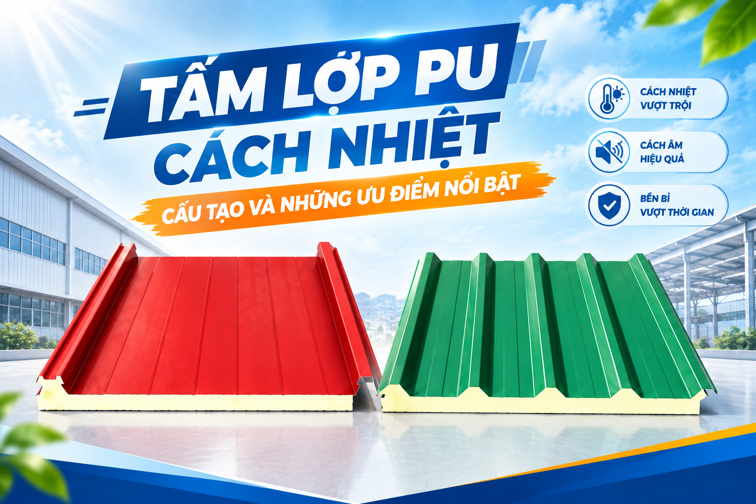 TẤM LỢP PU CÁCH NHIỆT: CẤU TẠO VÀ NHỮNG ƯU ĐIỂM NỔI BẬT