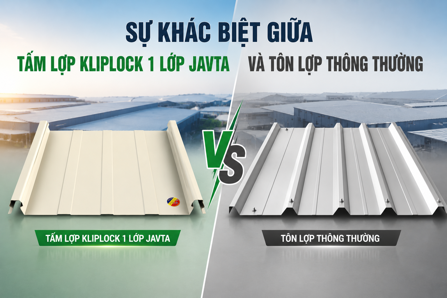SỰ KHÁC BIỆT GIỮA TẤM LỢP KLIPLOCK 1 LỚP JAVTA VÀ TÔN LỢP THÔNG THƯỜNG &nbsp;