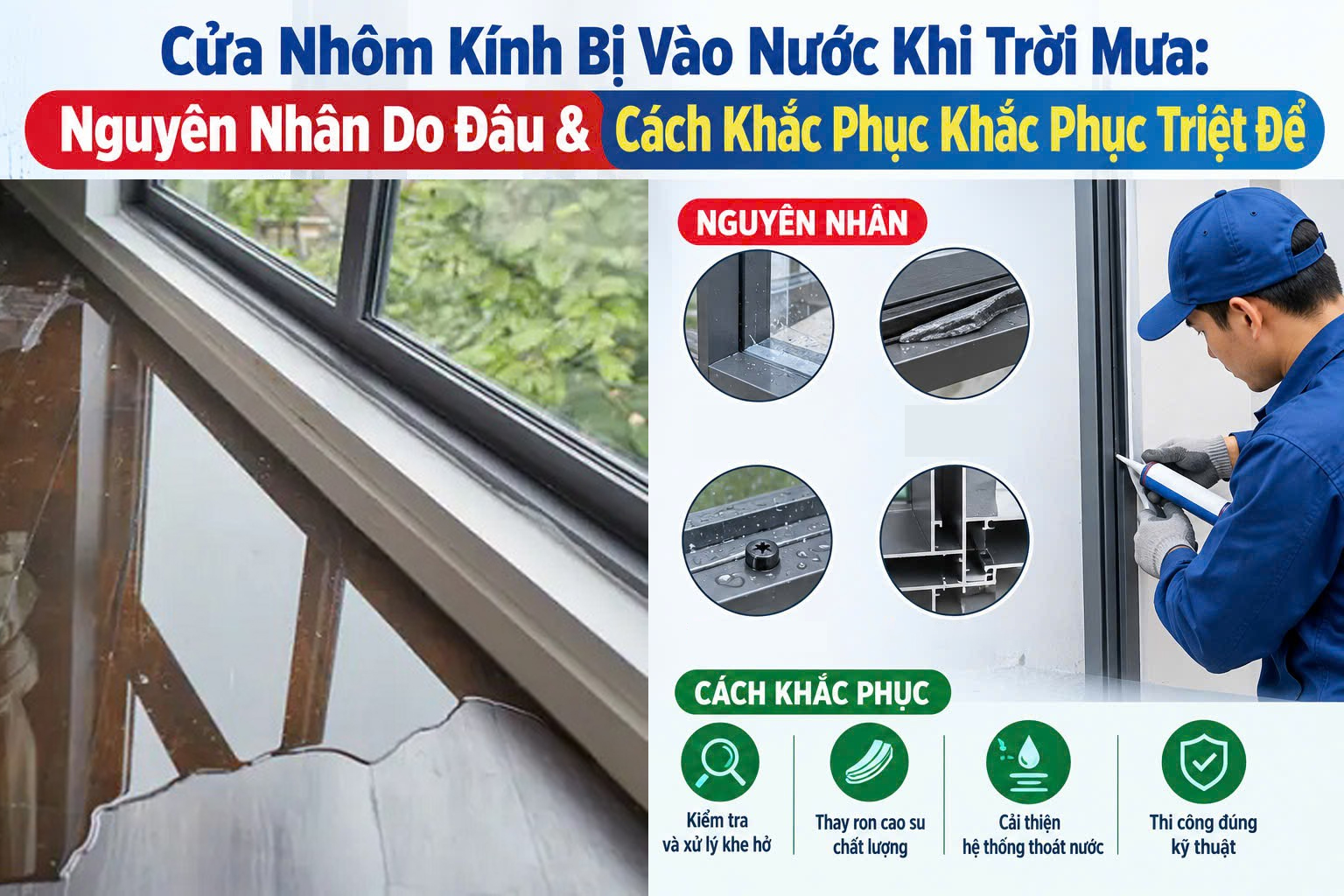 CỬA NHÔM KÍNH BỊ VÀO NƯỚC KHI TRỜI MƯA: NGUYÊN NHÂN DO ĐÂU & CÁCH KHẮC PHỤC