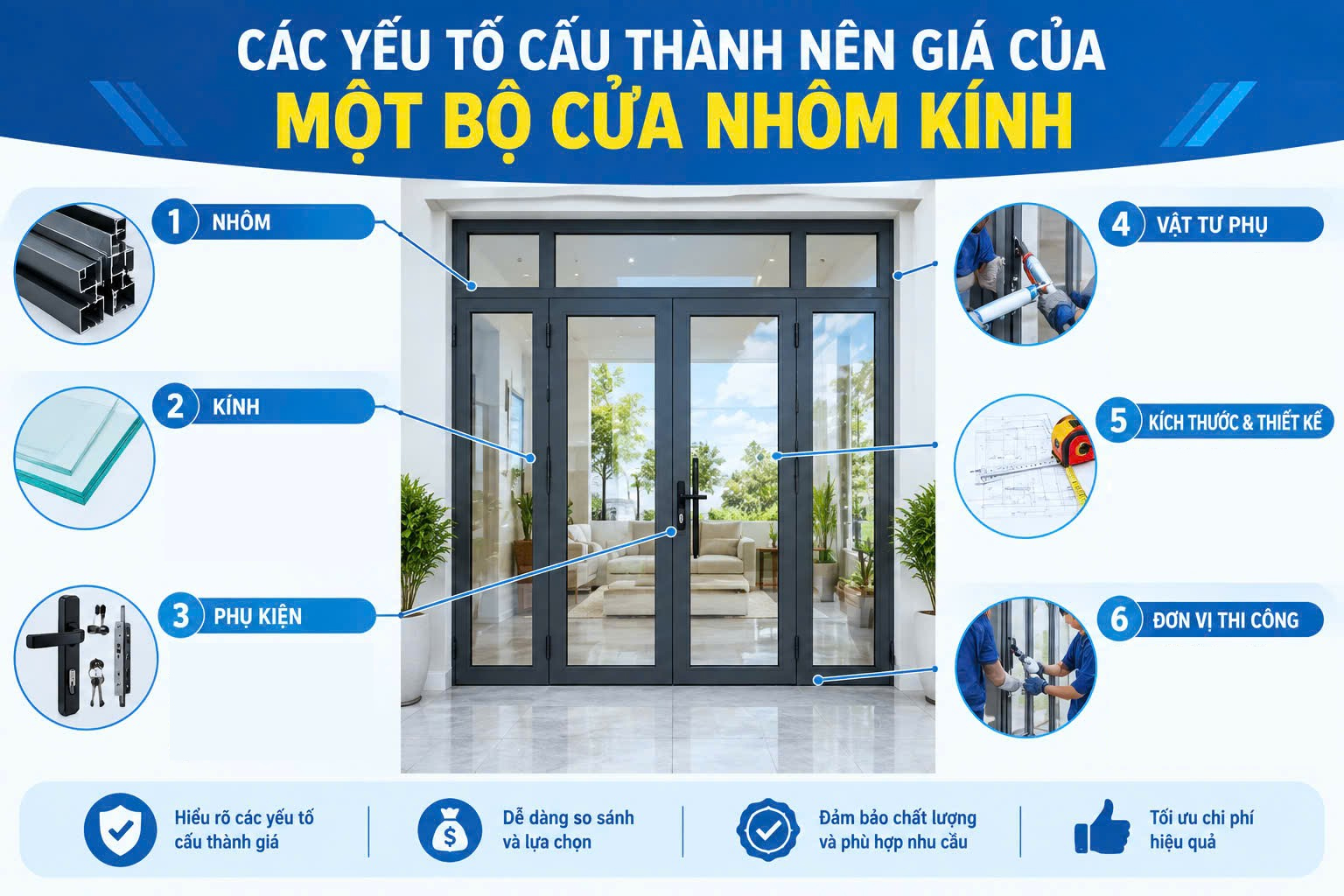 CÁC YẾU TỐ CẤU THÀNH NÊN GIÁ CỦA MỘT BỘ CỬA NHÔM KÍNH