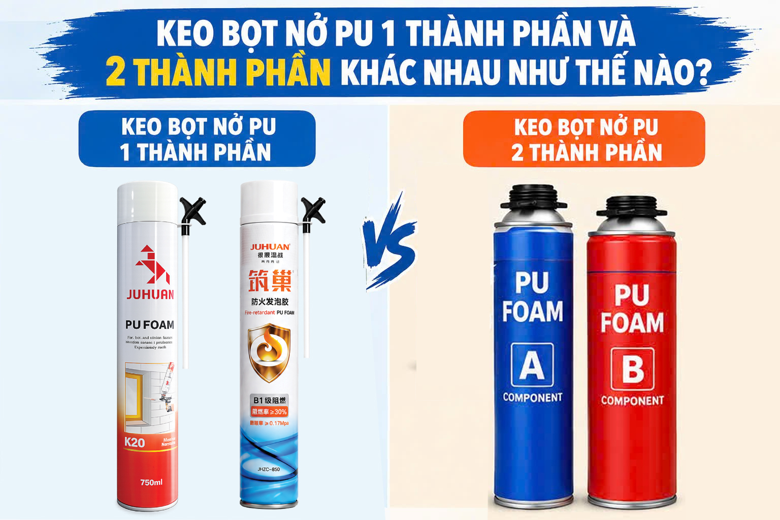 KEO BỌT NỞ PU 1 THÀNH PHẦN VÀ 2 THÀNH PHẦN KHÁC NHAU NHƯ THẾ NÀO?