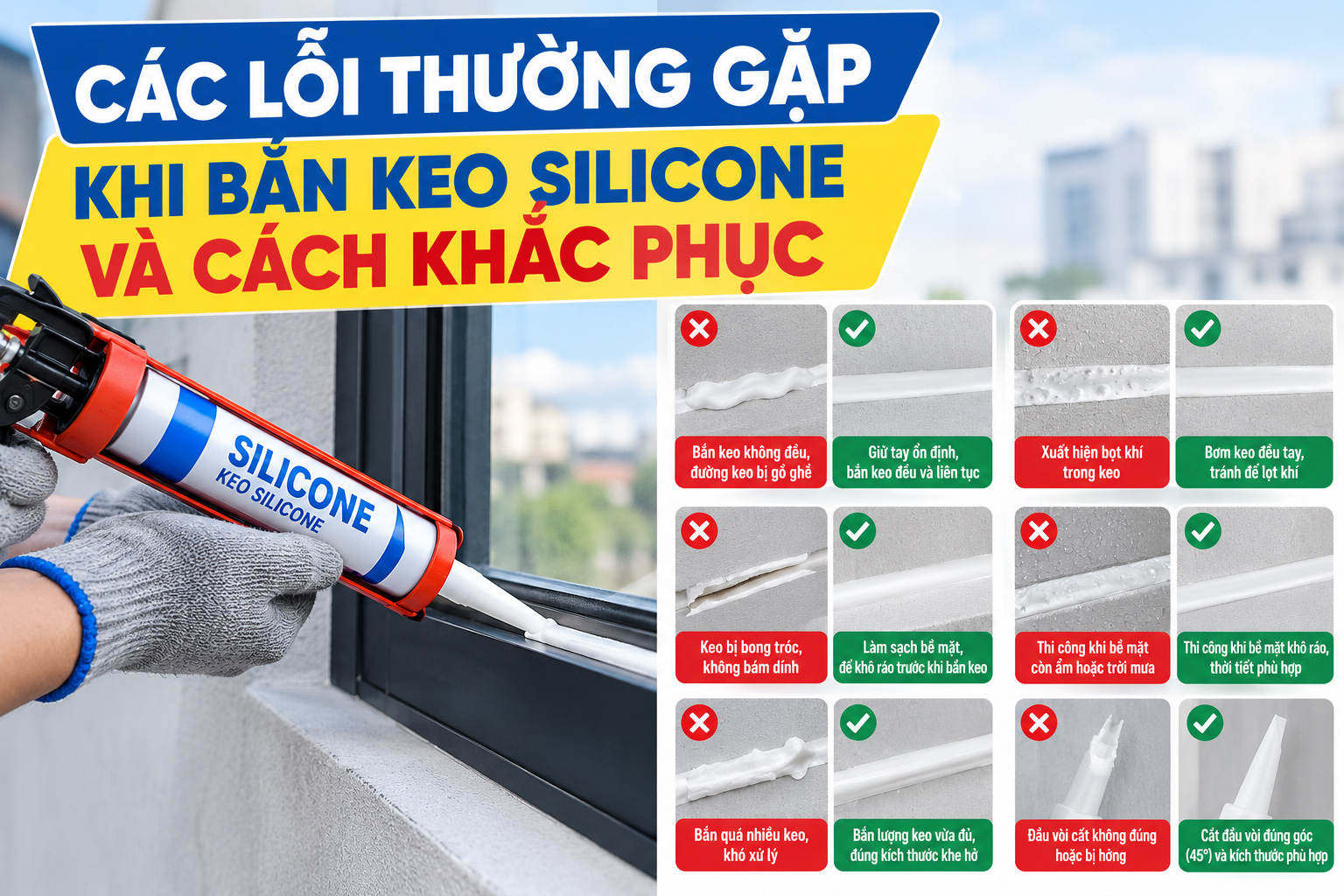 CÁC LỖI THƯỜNG GẶP KHI BẮN KEO SILICONE VÀ CÁCH KHẮC PHỤC
