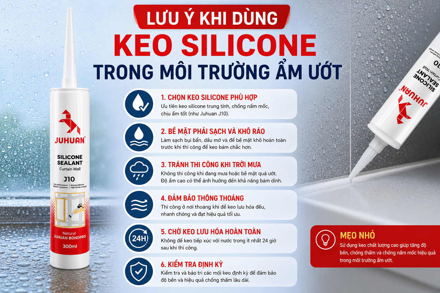 LƯU Ý KHI DÙNG KEO SILICONE TRONG MÔI TRƯỜNG ẨM ƯỚT