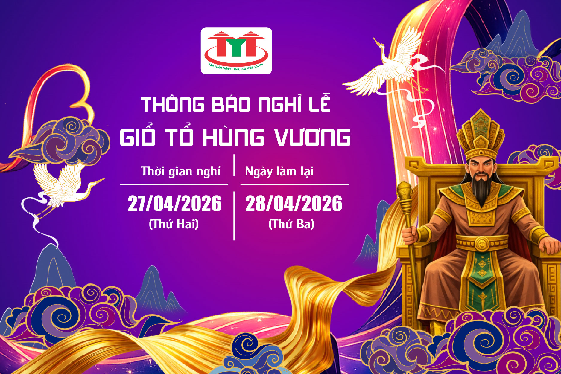 THÔNG BÁO LỊCH NGHỈ LỄ GIỖ TỔ HÙNG VƯƠNG