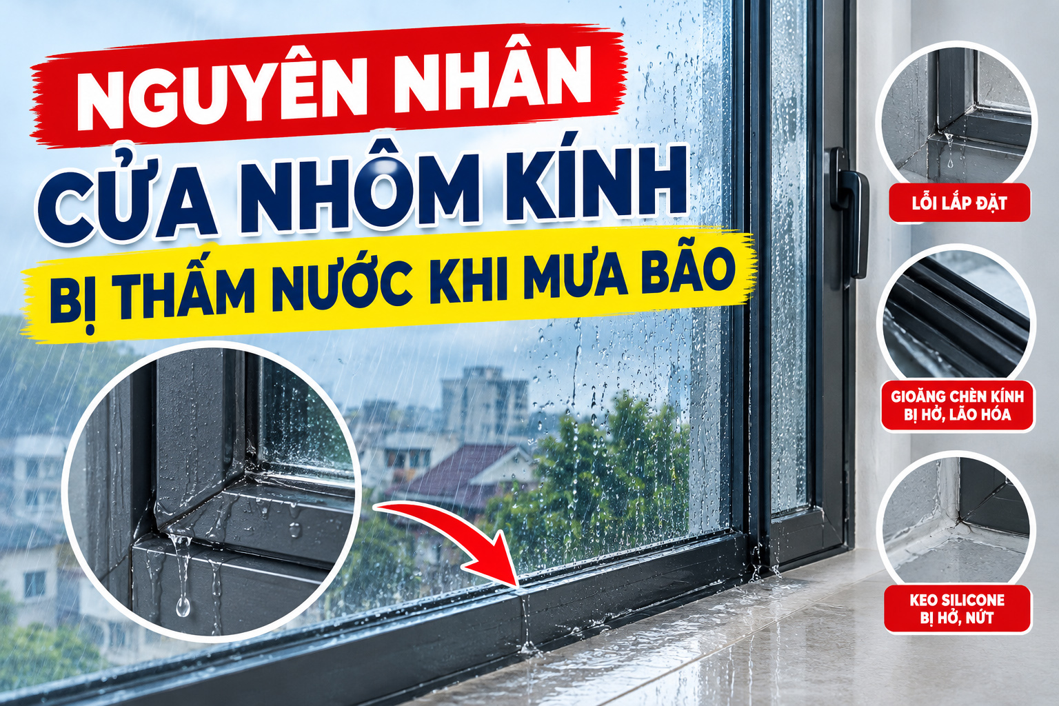 NGUYÊN NHÂN CỬA NHÔM KÍNH BỊ THẤM NƯỚC KHI MƯA BÃO