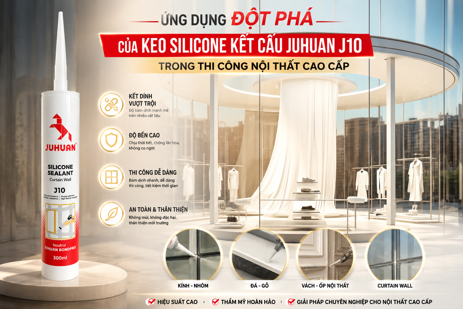 ỨNG DỤNG ĐỘT PHÁ CỦA KEO SILICONE KẾT CẤU TRONG THI CÔNG NỘI THẤT CAO CẤP.