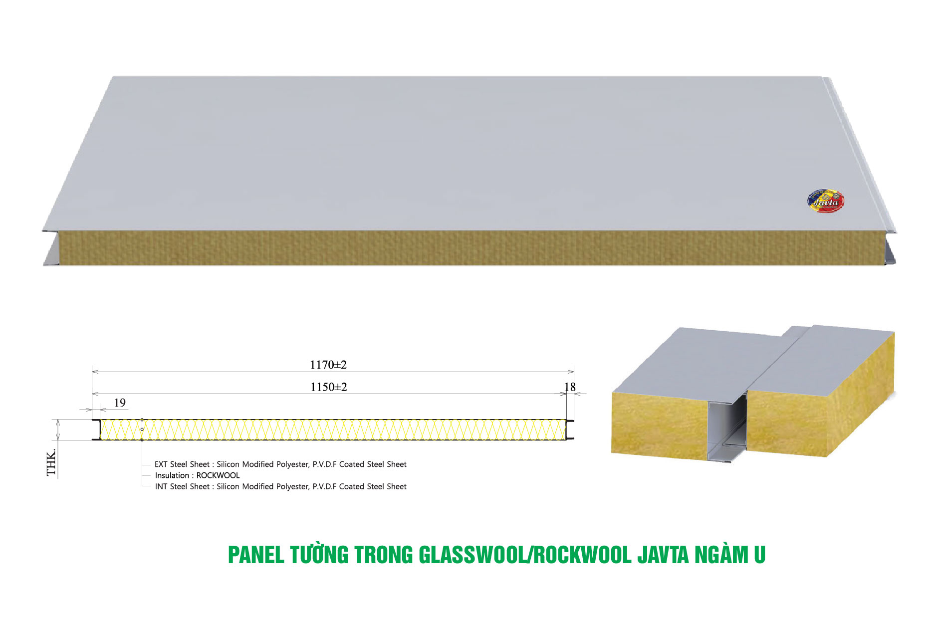 PANEL TRONG GLASSWOOL/ROCKWOOL JAVTA NGÀM U