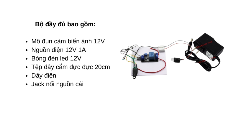Bộ lắp ráp mạch điện điều khiển sử dụng mô đun cảm biến ánh sáng