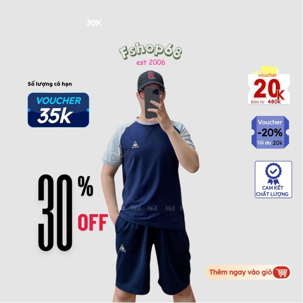 Bộ quần áo nam mùa hè Le coq Bsm1 áo thun nam cotton 100%, quần nam chất thể thao dày dặn không lộ có khoá túi quần vnxk