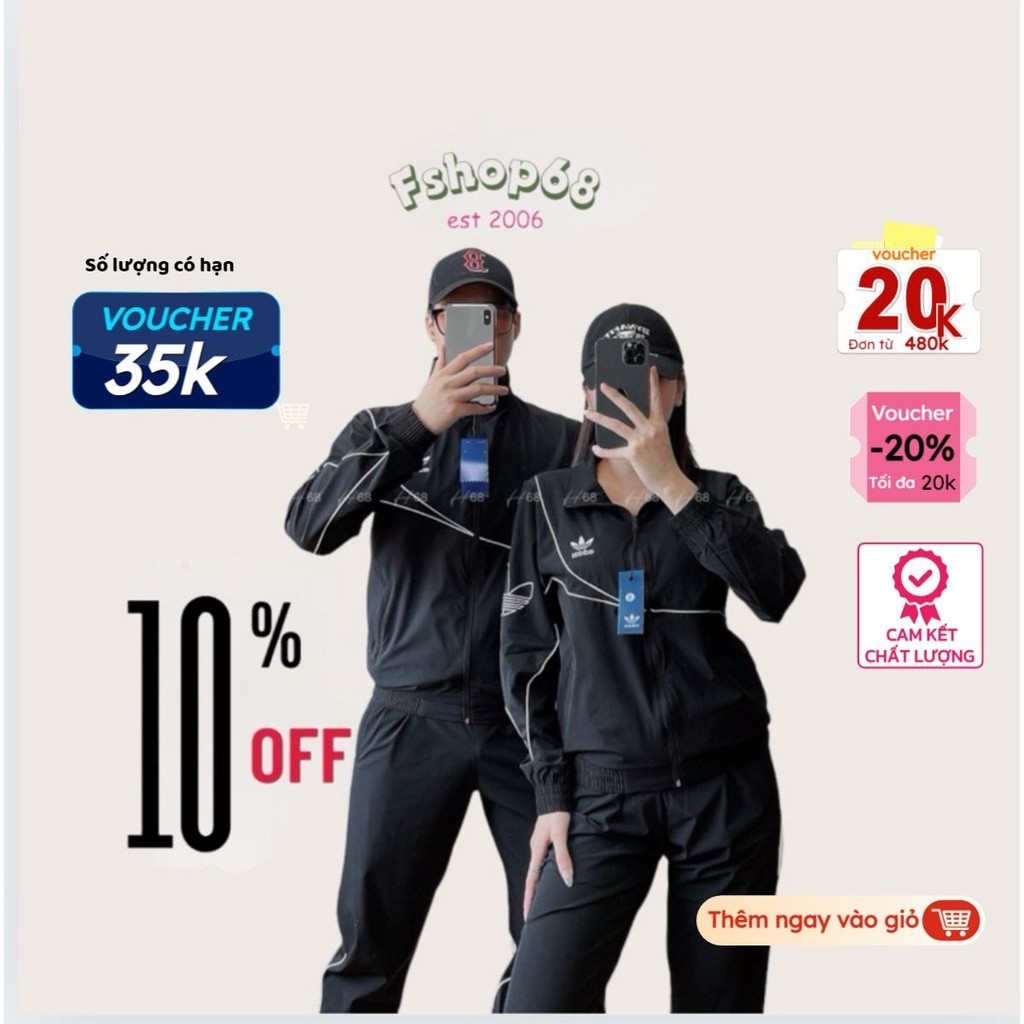 Bộ Quần Áo thể thao Adidas M8, bộ đôi nam nữ chất gió cấp Gió 2 lớp Có Lót Lưới Chất Mềm, Túi Có Khóa set Thu Đông vnxk