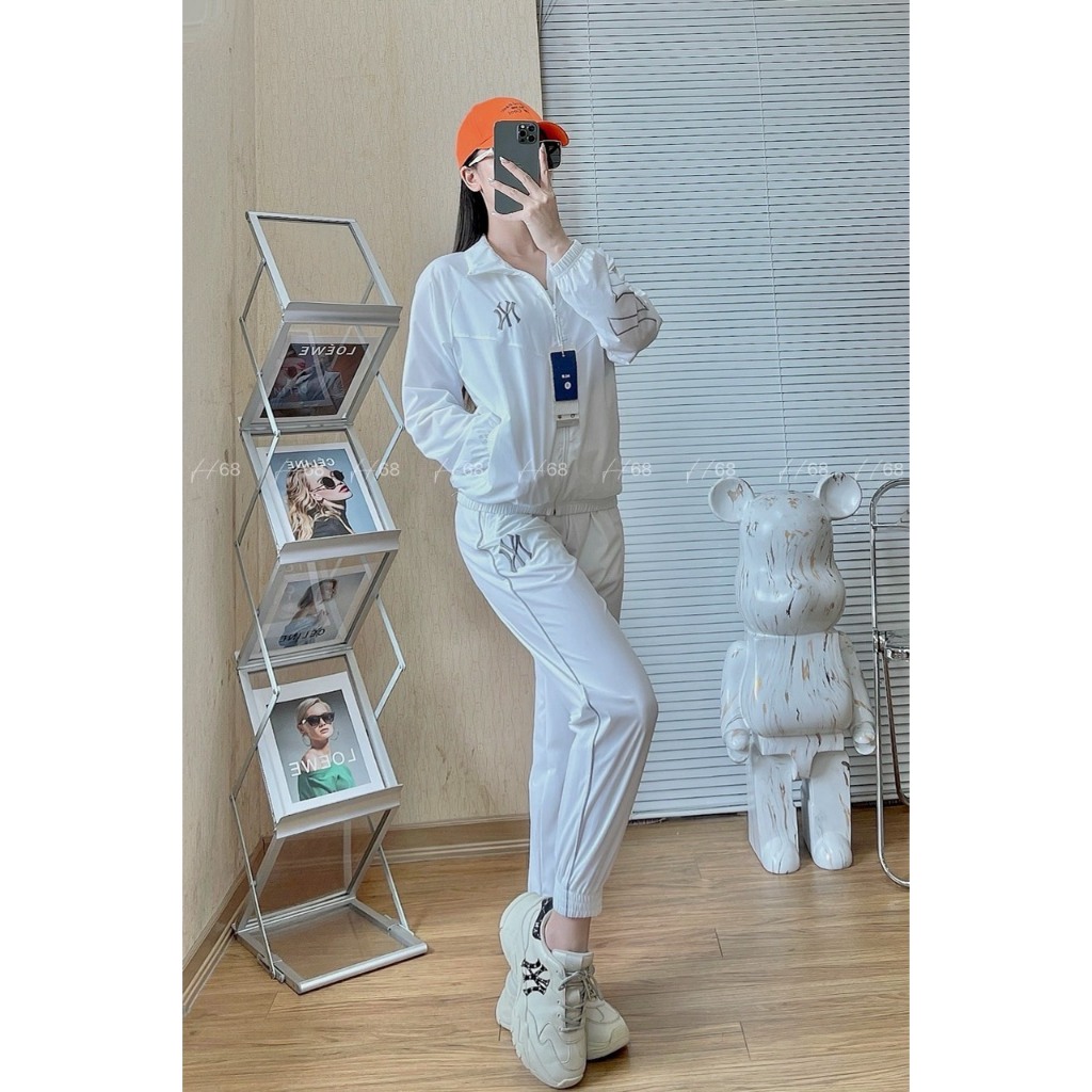 Bộ quần áo thể thao nữ MLB chất gió cao cấp co giãn, áo 2 lớp lót lưới, set thu đông vnxk CAO CẤP, 100% tự chụp BGWM6