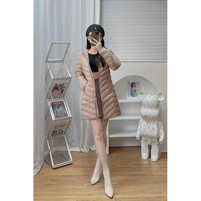 Áo Khoác Nữ Dáng Dài Chất Liệu Lông Vũ Siêu Nhẹ Siêu Ấm Tay Dài Bo Cổ Cao APH10 - FShop68
