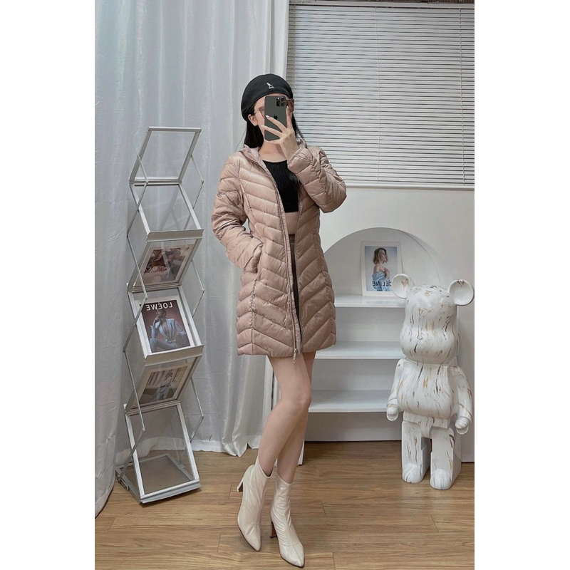 Áo Khoác Nữ Dáng Dài Chất Liệu Lông Vũ Siêu Nhẹ Siêu Ấm Tay Dài Bo Cổ Cao APH10 - FShop68