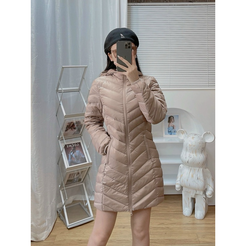 Áo Khoác Nữ Dáng Dài Chất Liệu Lông Vũ Siêu Nhẹ Siêu Ấm Tay Dài Bo Cổ Cao APH10 - FShop68
