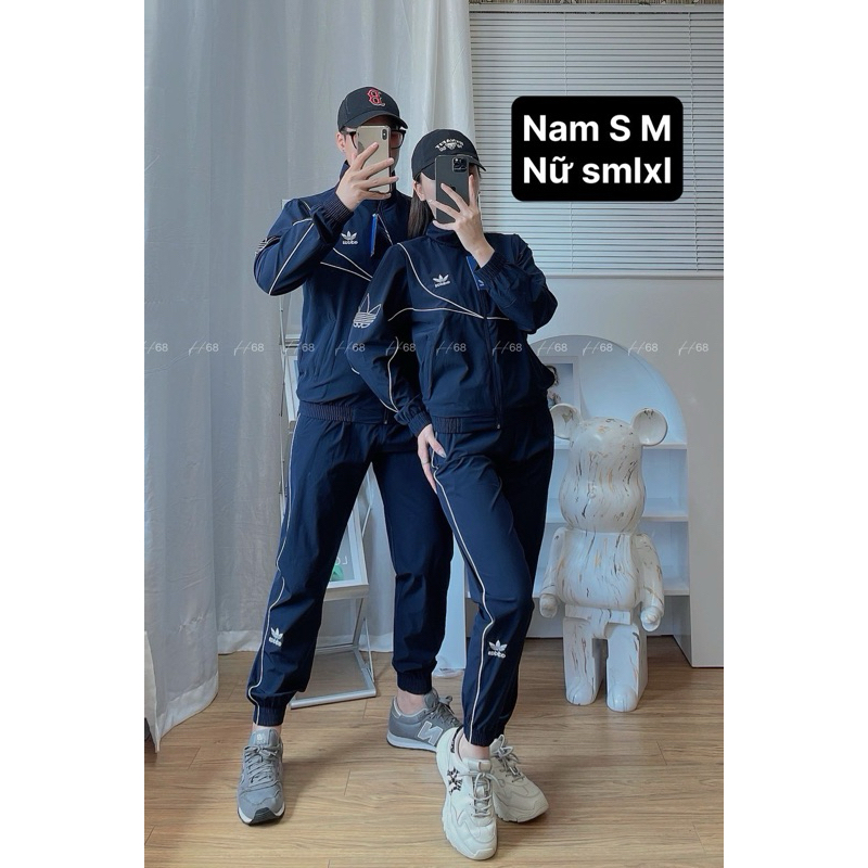 Bộ Quần Áo thể thao Adidas M8, bộ đôi nam nữ chất gió cấp Gió 2 lớp Có Lót Lưới Chất Mềm, Túi Có Khóa set Thu Đông vnxk