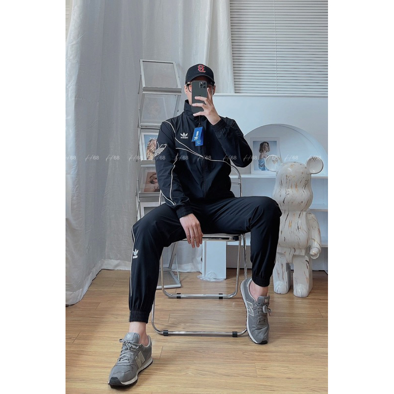 Bộ Quần Áo thể thao Adidas M8, bộ đôi nam nữ chất gió cấp Gió 2 lớp Có Lót Lưới Chất Mềm, Túi Có Khóa set Thu Đông vnxk