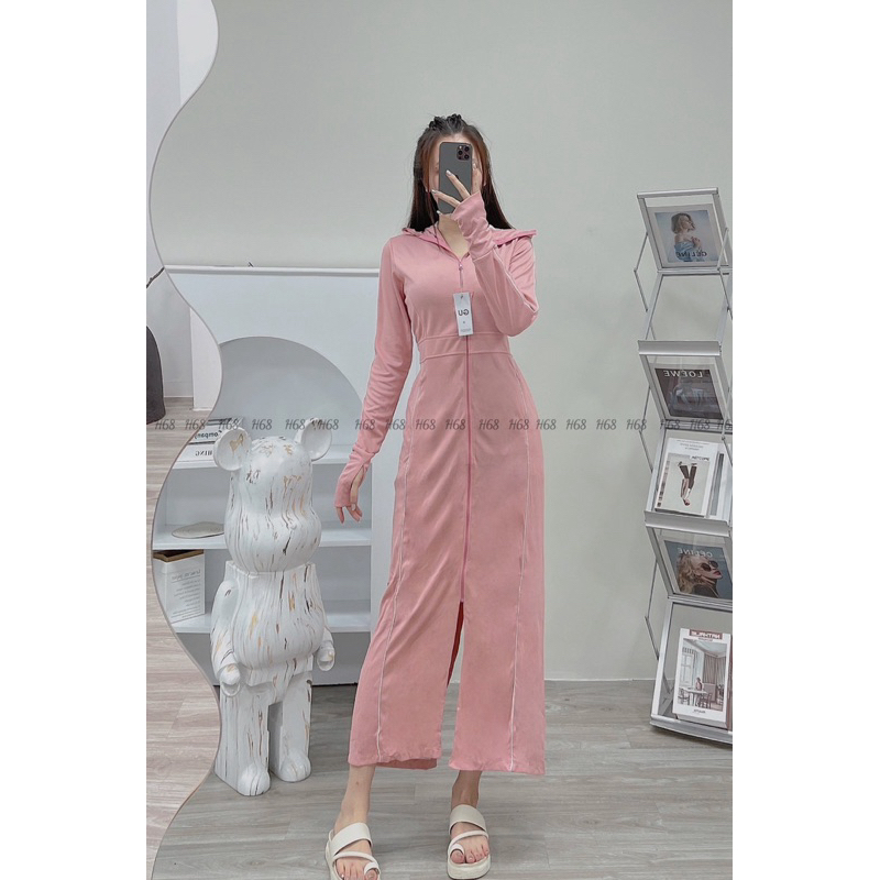 Áo chống nắng nữ toàn thân GU awm17 1 lớp dày chất Air Cool Max thoáng khí, có túi đựng kèm khẩu trang chống  UV , vnxk