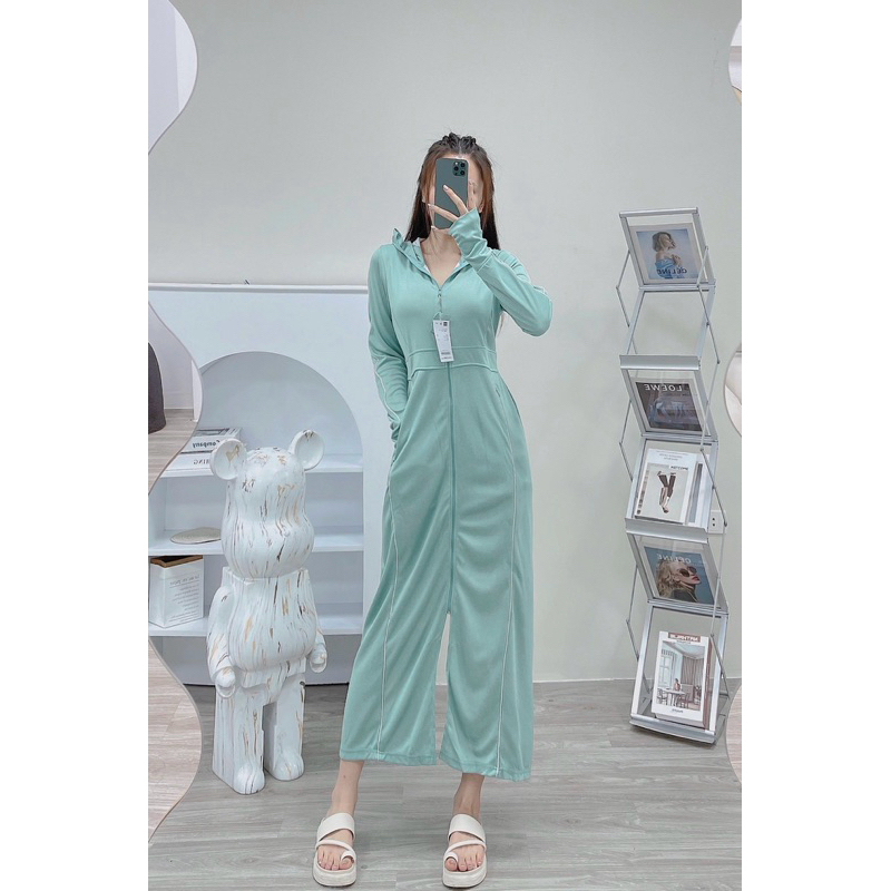 Áo chống nắng nữ toàn thân GU awm17 1 lớp dày chất Air Cool Max thoáng khí, có túi đựng kèm khẩu trang chống  UV , vnxk