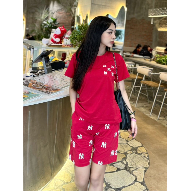 Bộ đồ lửng nữ MLB, form chuẩn, quần rộng cotton 100% co giãn 4 chiều, siêu thoáng mát mềm mịn BLWM2 a03