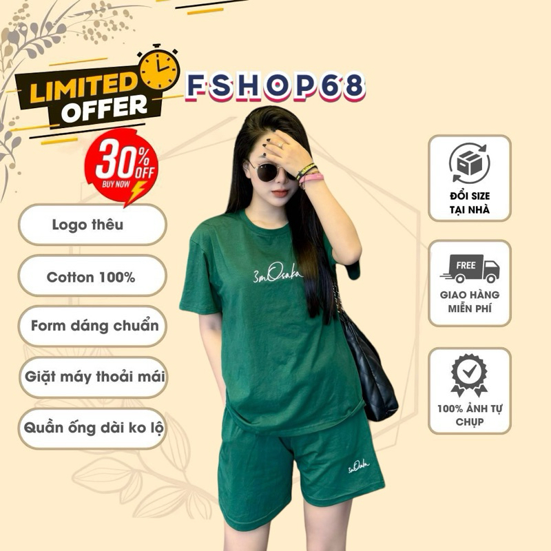 Bộ cộc mặc nhà nữ 3M OSAKA CHÍNH HÃNG cotton 100% co giãn 4 chiều, giặt không xù BSWM16 a05