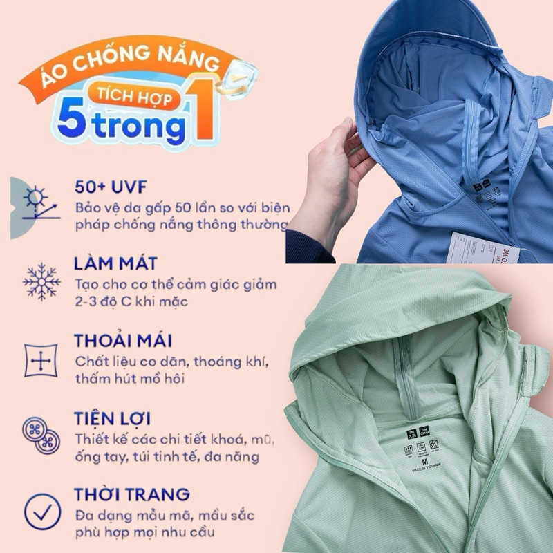 Áo Chống Nắng nữ 2 Lớp 3M OSAKA AWM21 Chất Vải Aircool Max điều hoà mát lạnh, 40-75kg big size HÀNG CHÍNH HÃNG a01