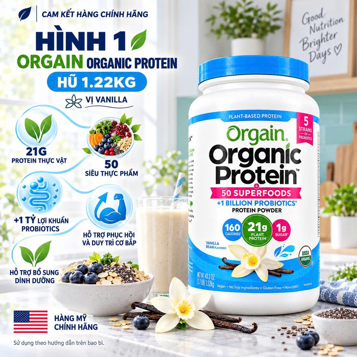 BỘT PROTEIN THỰC VẬT HỮU CƠ ORGAIN ORGANIC PROTEIN & 50 SUPERFOODS CỦA MỸ (ĐỦ SIZE & VỊ)