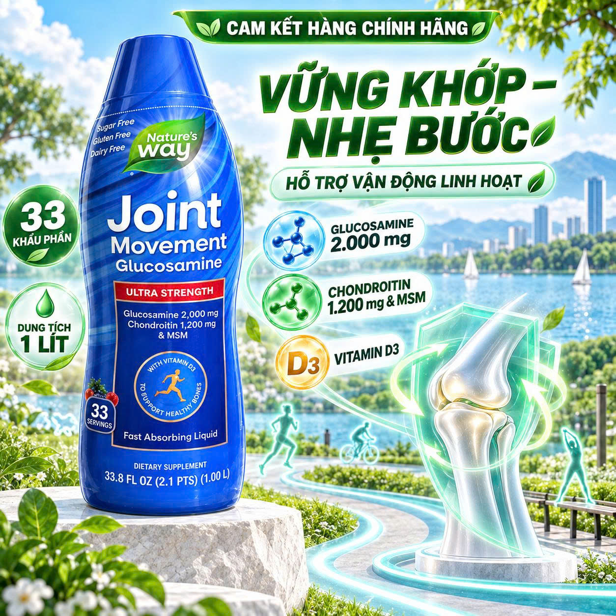 NƯỚC UỐNG BỔ XƯƠNG KHỚP NATURE'S WAY JOINT MOVEMENT GLUCOSAMINE CHAI 1 LÍT CỦA MỸ