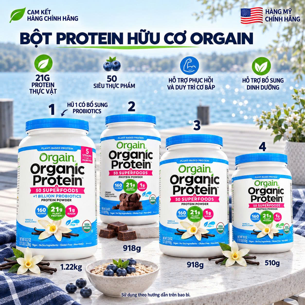 BỘT PROTEIN THỰC VẬT HỮU CƠ ORGAIN ORGANIC PROTEIN & 50 SUPERFOODS CỦA MỸ (ĐỦ SIZE & VỊ)
