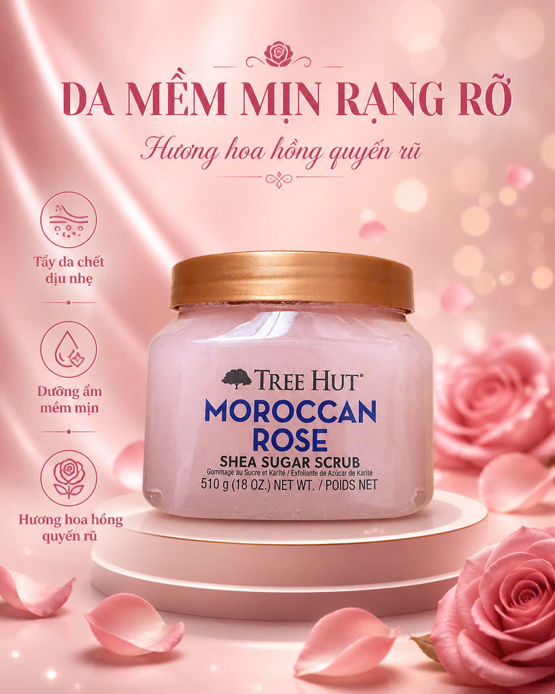 Tẩy Tế Bào Chết Toàn Thân Tree Hut Moroccan Rose Shea Sugar Scrub (510g)