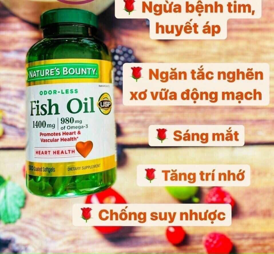 Hàng Mỹ Dầu cá Fish Oil Omega 3 Nature's Bounty 1000mg/250 viên