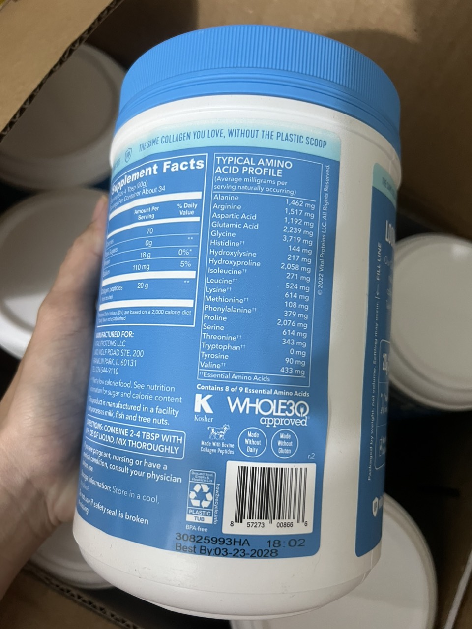 Bột collagen Vital Proteins Collagen Peptides Unflavored 680g của Mỹ (mẫu mới 2023 )
