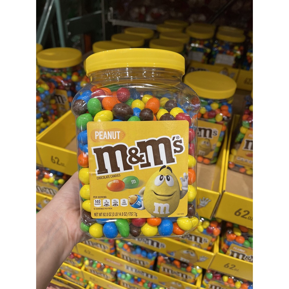 KẸO SOCOLA NHÂN ĐẬU PHỘNG M&M'S PEANUT CHOCOLATE CANDIES HŨ ĐẠI SIÊU KHỦNG 1.75KG CỦA MỸ