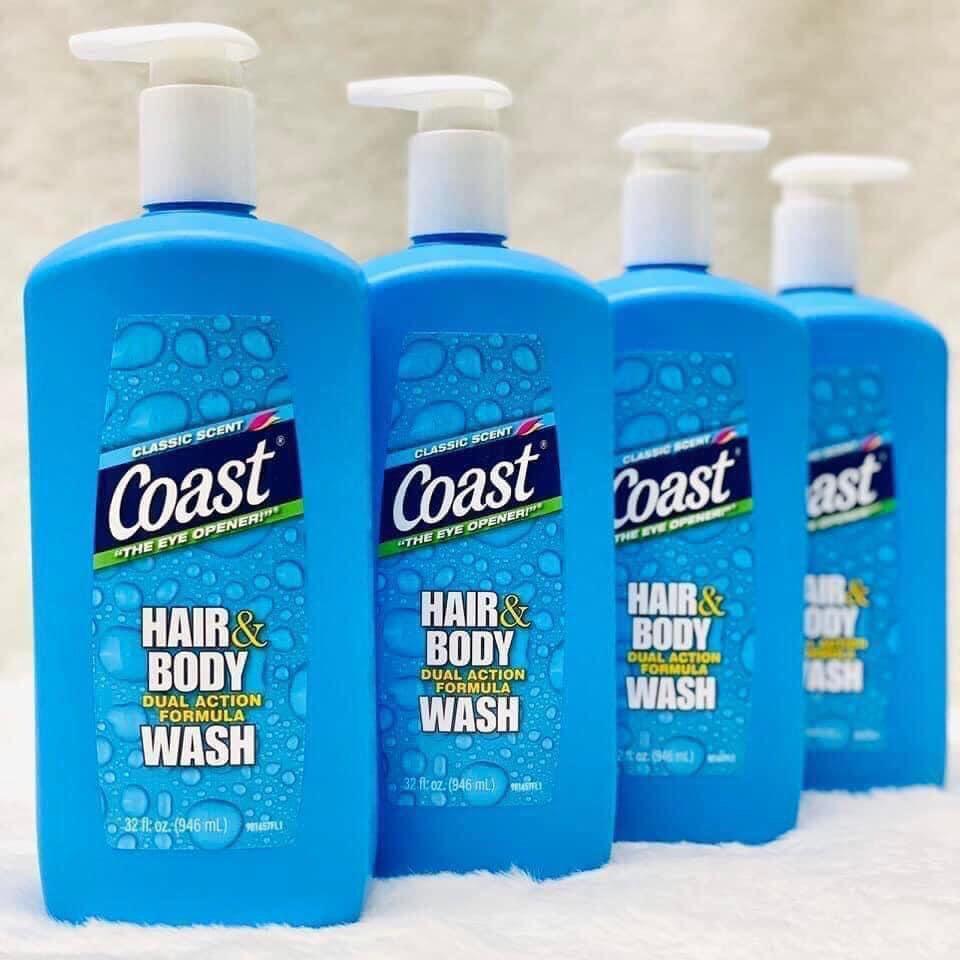 Sữa Tắm Gội cho Nam Coast Hair & Body có vòi của Mỹ 946ml chai lớn
