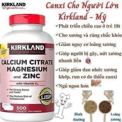 Viên Uống Bổ Sung Canxi Hữu Cơ Kirkland Signature Calcium Citrate Magnesium and Zinc (500 Viên)