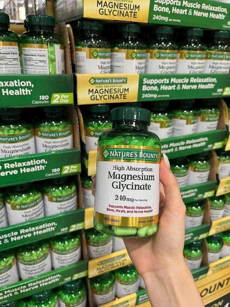 [HÀNG MỸ] Viên Uống Bổ Sung Magie Hấp Thu Cao Nature's Bounty Magnesium Glycinate 240mg (Lọ 180 Viên)
