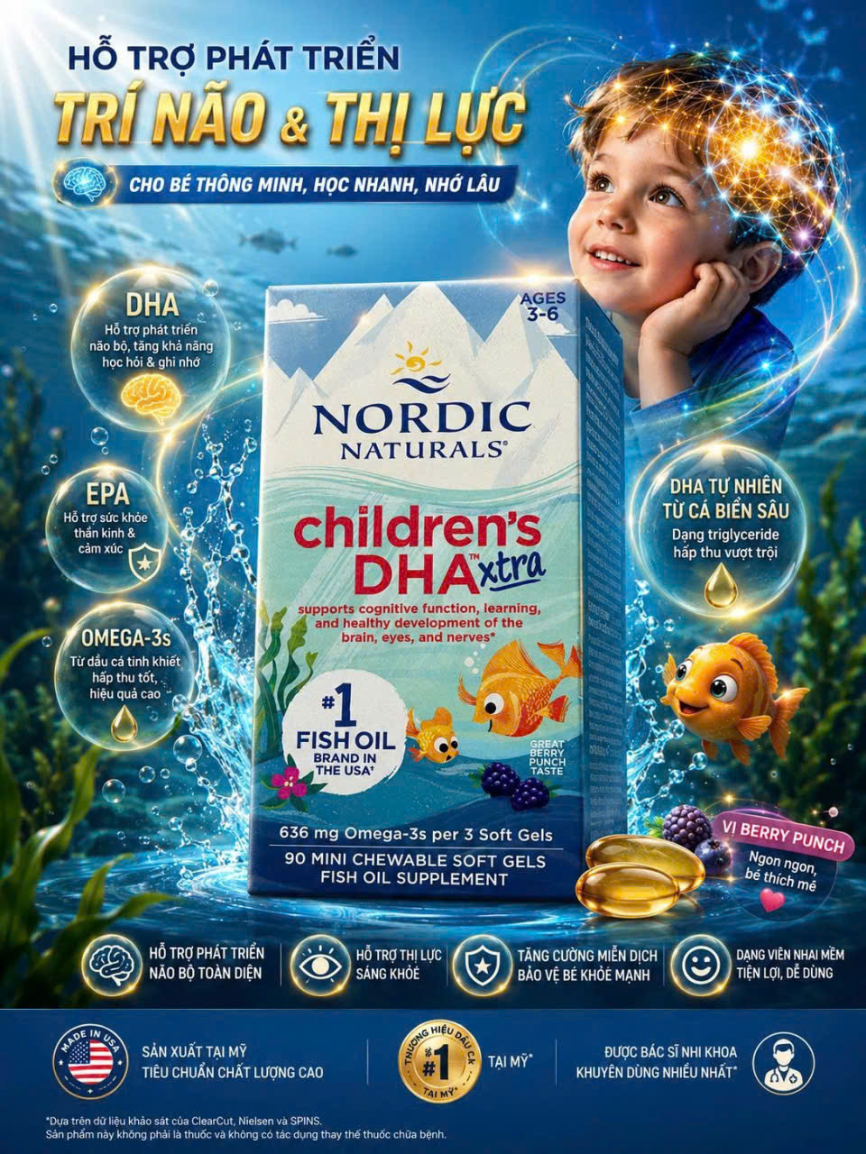 [HÀNG MỸ] Viên Nhai Dầu Cá Đậm Đặc Cho Trẻ Em Nordic Naturals Children's DHA Xtra (Hộp 90 Viên)