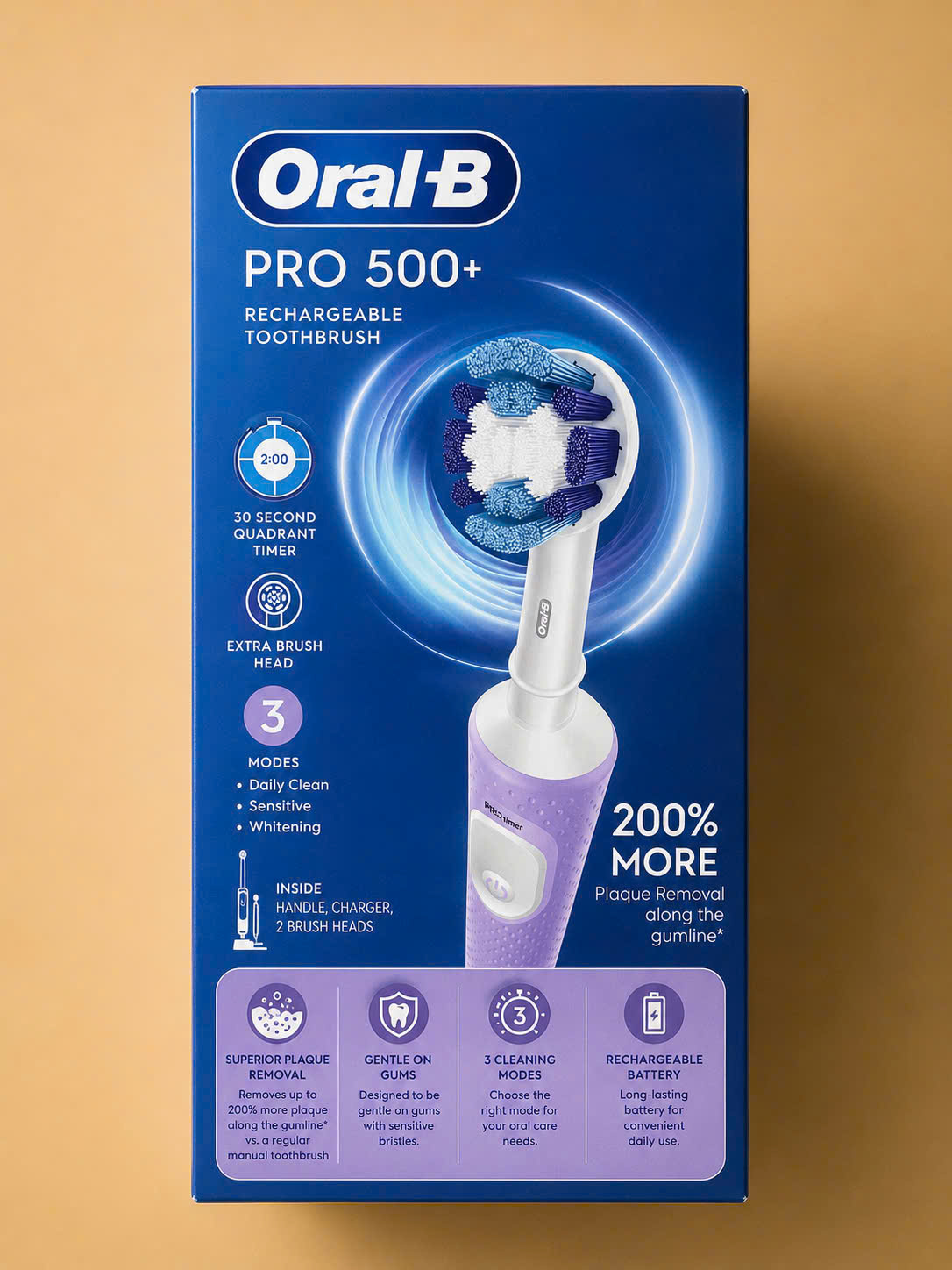 Bàn Chải Đánh Răng Điện Oral-B PRO 500+ Dòng Cao Cấp (Tặng Kèm 2 Đầu Bàn Chải)