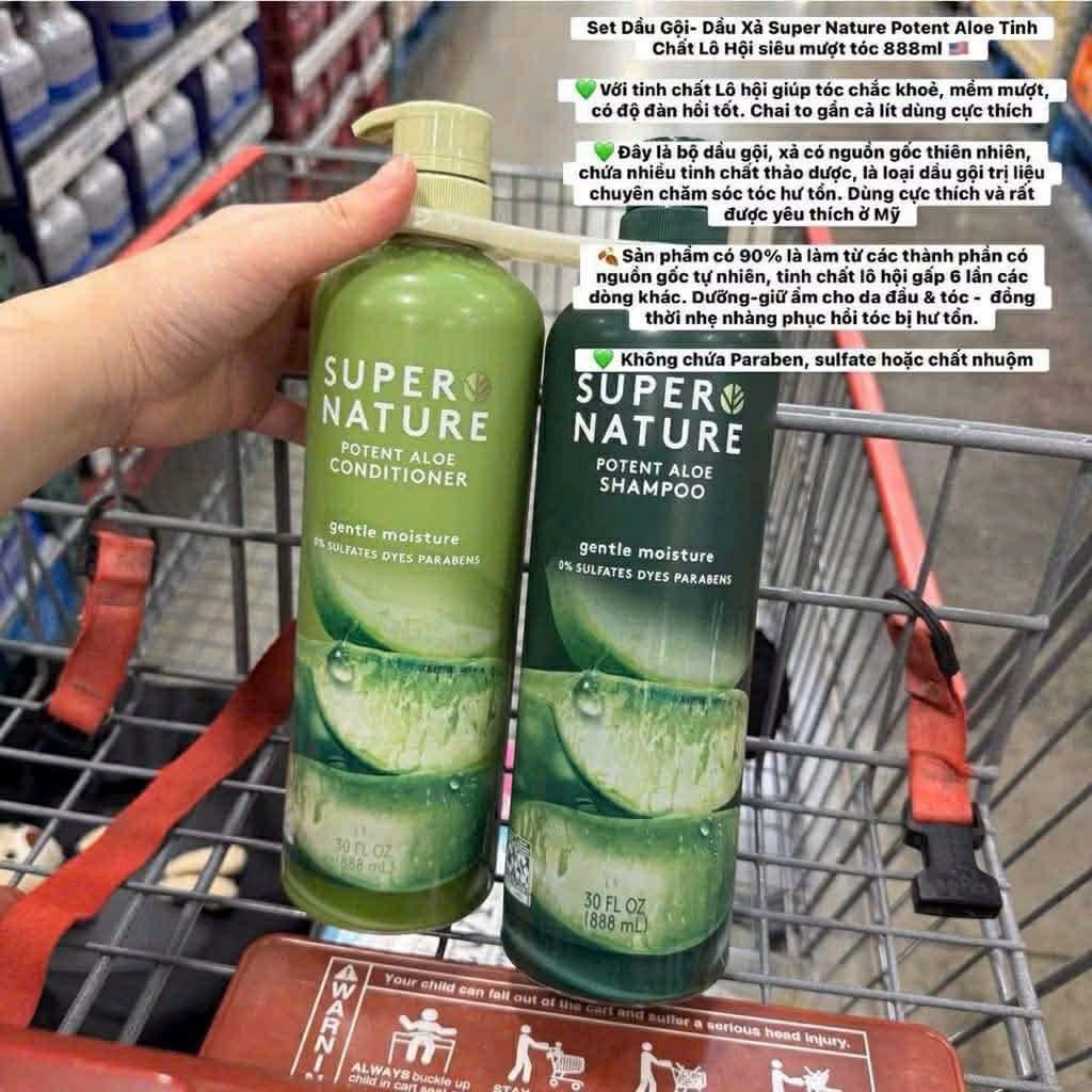 [CHÍNH HÃNG MỸ] Bộ Đôi Gội Xả Super Nature Potent Aloe – Chiết Xuất Nha Đam Thiên Nhiên Nuôi Dưỡng Tóc Chắc Khỏe (888ml/Chai)