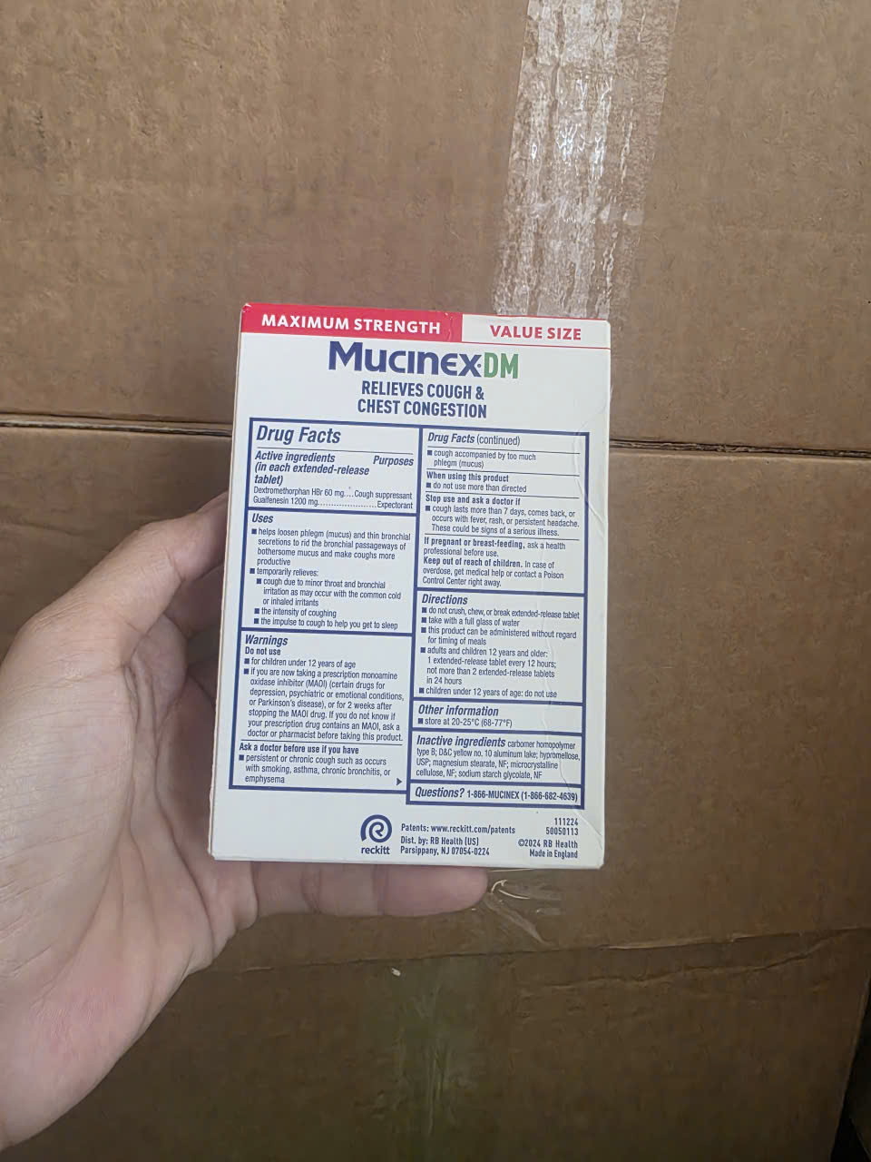 VIÊN UỐNG GIẢM HO, LONG ĐỜM, THÔNG THOẢNG NGỰC MUCINEX DM MAXIMUM STRENGTH 12 HOUR HỘP 42 VIÊN CỦA MỸ