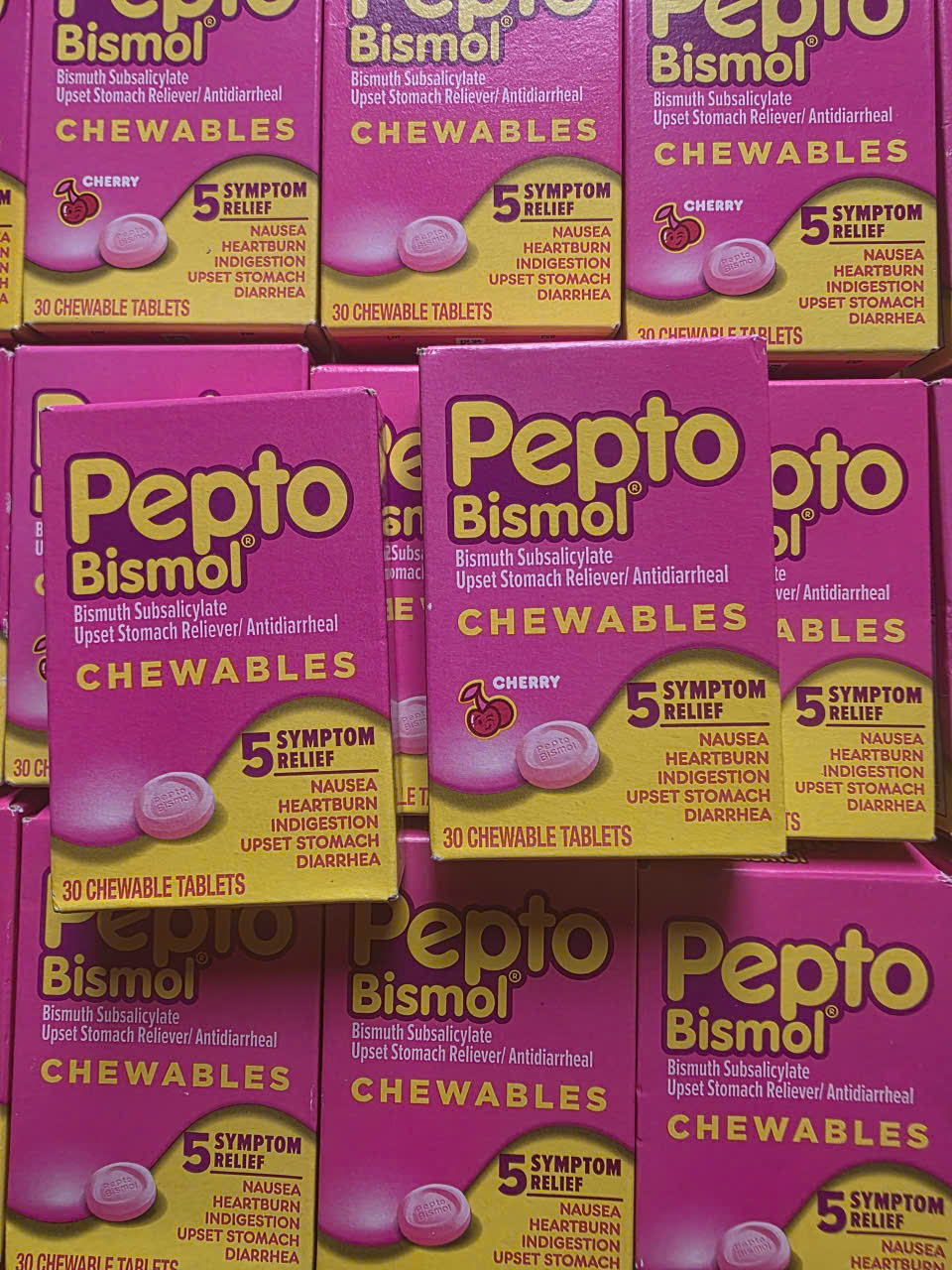 VIÊN NHAI HỖ TRỢ TIÊU HÓA, TRỊ ĐAU DẠ DÀY PEPTO-BISMOL CHEWABLES VỊ ANH ĐÀO (CHERRY) HỘP 30 VIÊN CỦA MỸ