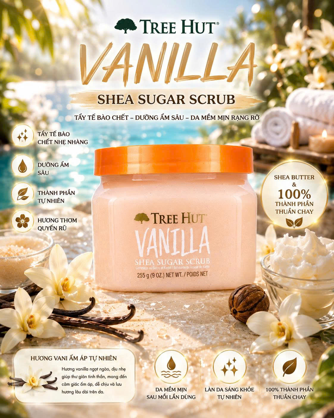 ✨ TẨY TẾ BÀO CHẾT BODY ĐƯỜNG DƯỠNG ẨM TREE HUT SHEA SUGAR BODY SCRUB HŨ 510G CỦA MỸ